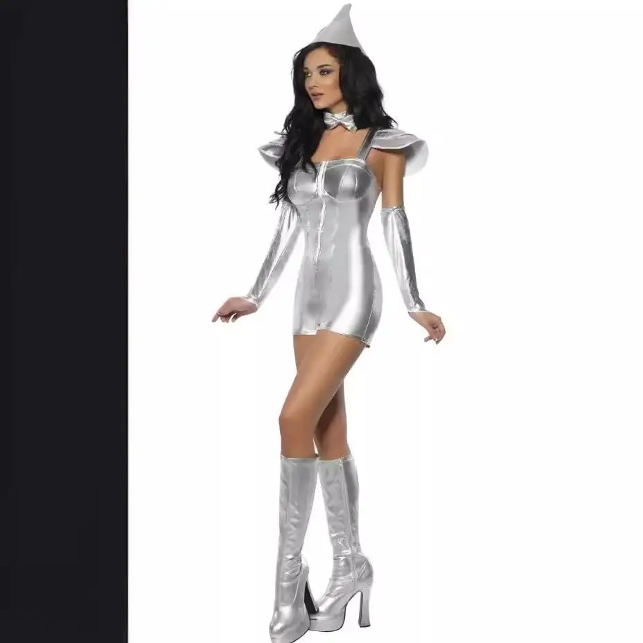 실버 에일리언 로봇 코스프레 의상 여성 나이트클럽 무대 의상 성인 섹시 클럽웨어 신상 할로윈 디자인 2024 봄 컬렉션