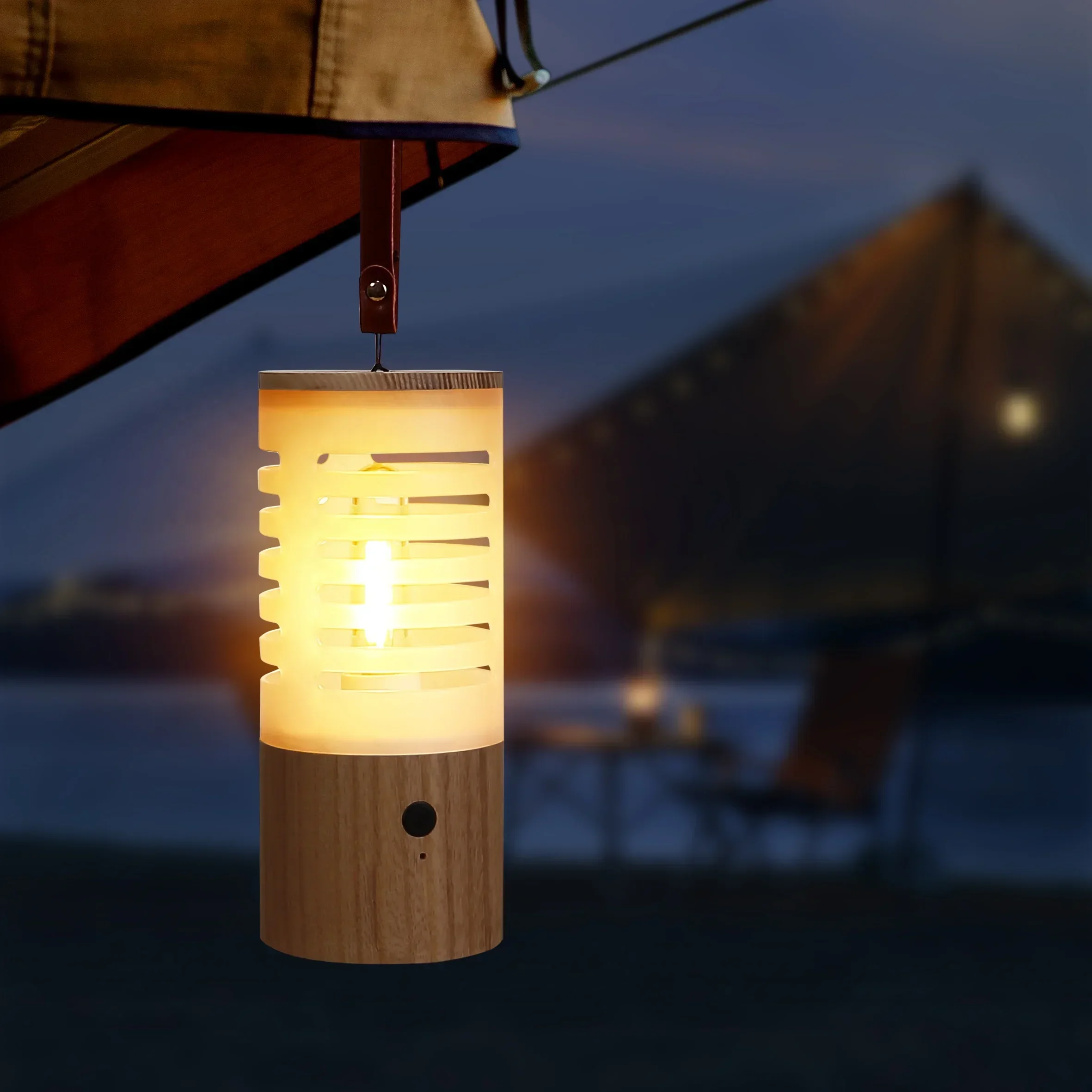 2024 New Wooden Mini Hanging Camping Lamps USB Rechargeable LED Camping Hiking Lanterns Portable Defense Lamp