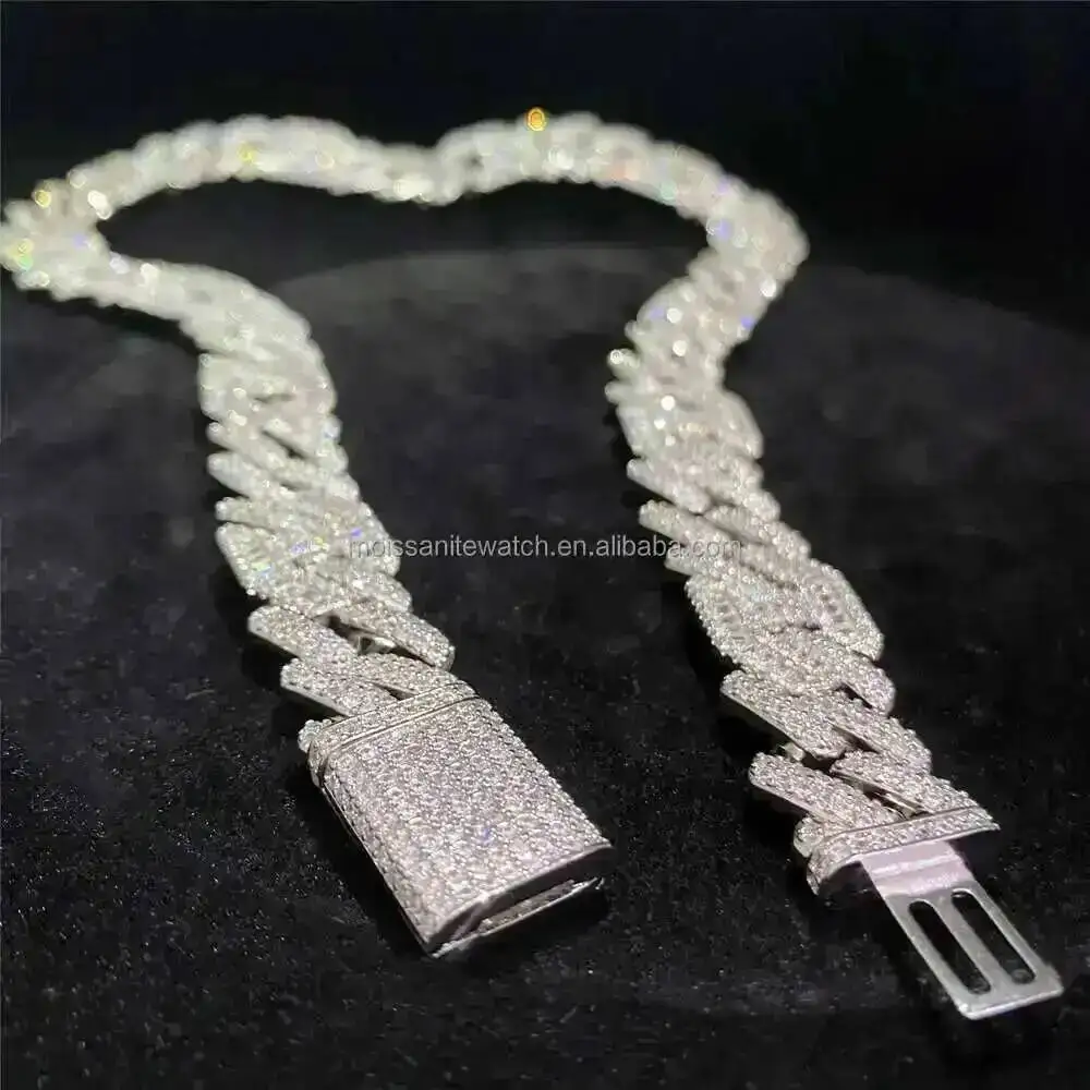 

18k Gold Plated White Color Moissanite Baguette Miami Cuban Link Chain Men Hip Hop Jewelry Iced Out Vvs Diamond Cuban Necklace