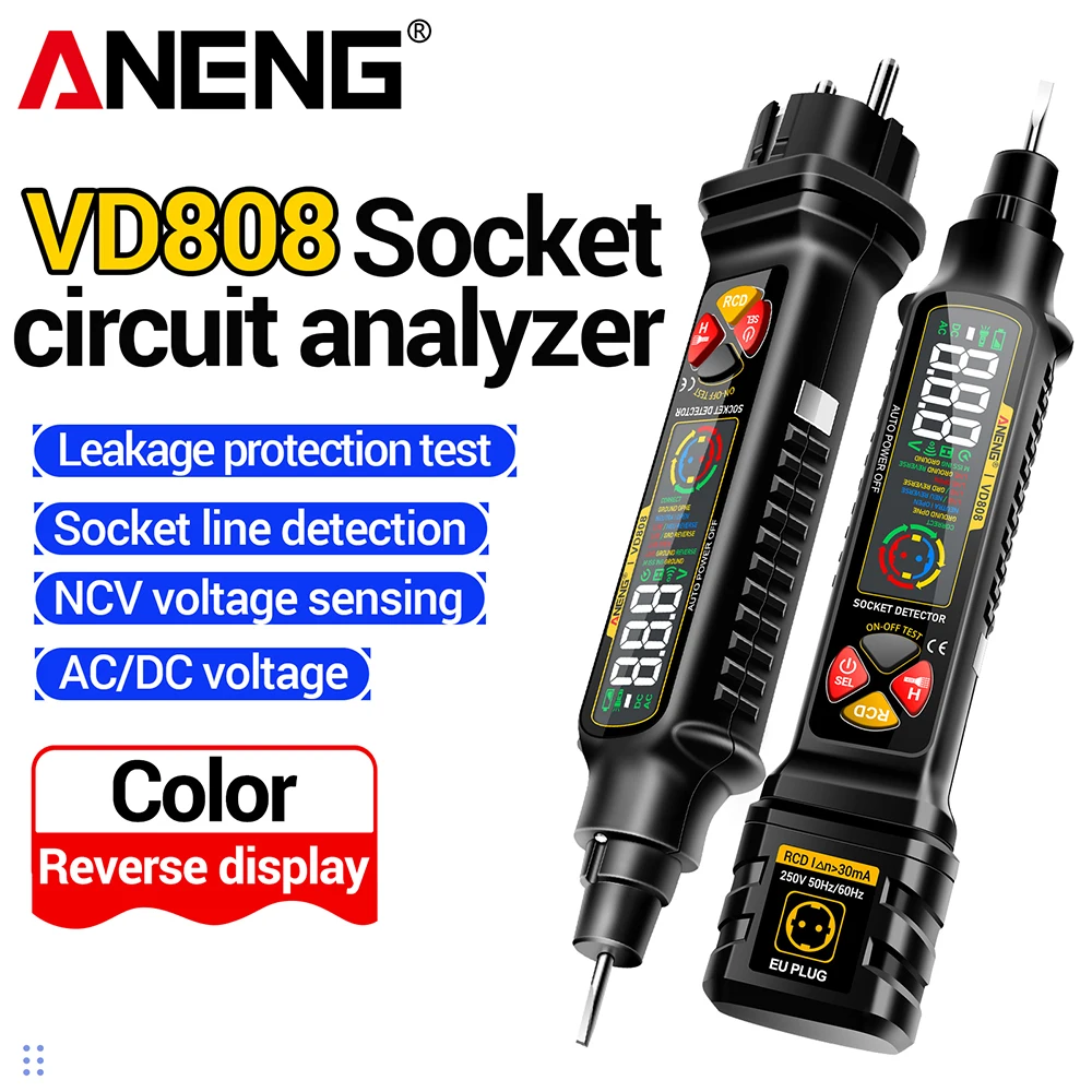 ANENG VD808 Socket circuit analyzer AC/DC Voltage Measuremen US/EU Plug Leakage Polarity Leakage NCV Voltage Sensing Tester Tool