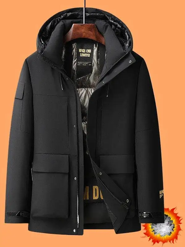 

Men's Thiened down Jaet Hooded Stand Collar Du Feather Warm Comfortable Winter New Sle Faionable Bla Gold for Youth