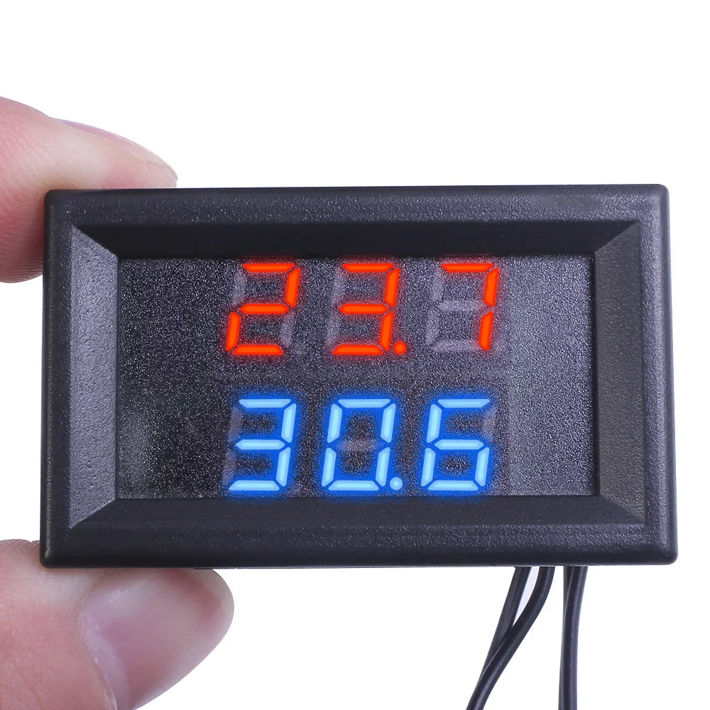 DC 4V-28V 0.28 Inch Mini LED Dual Display Digital Temperature Sensor with NTC Waterproof Metal Dual Probe Temperature Tester