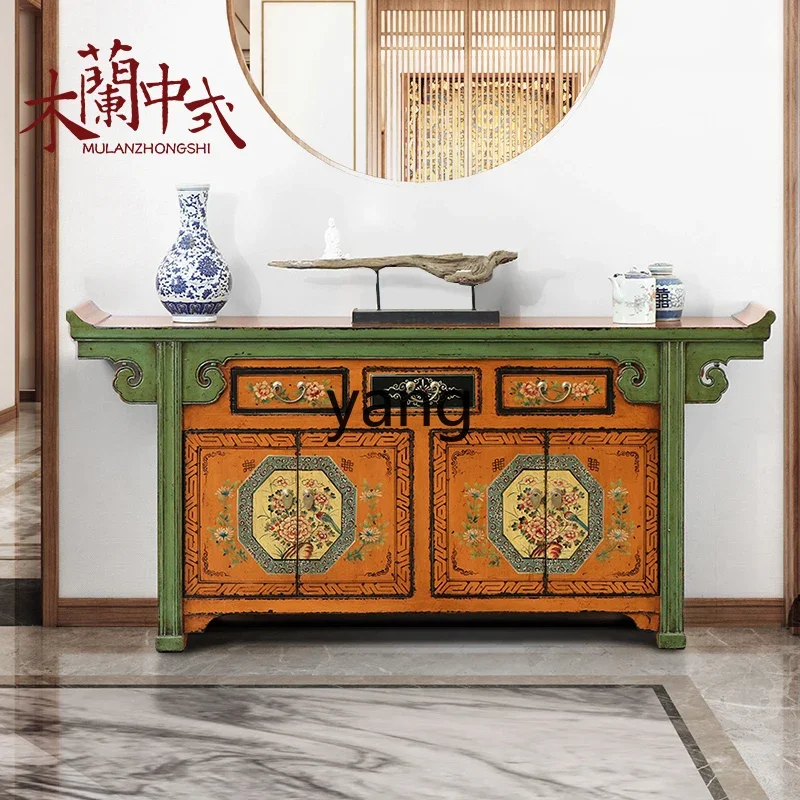 

LMM new Chinese-style painted dining side cabinet, upturned solid wood to make old porch foyer partition decorative cabinet