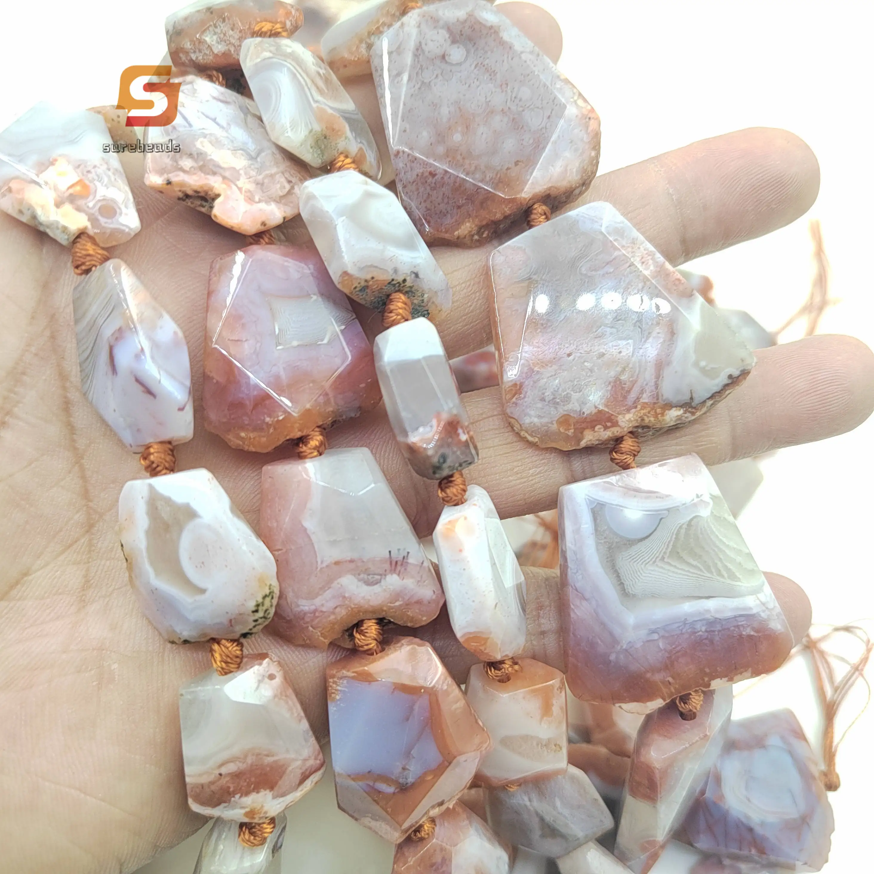 Faceted Red Edge Agate Trapezoidal Slab Loose Beads Bulk,15.5