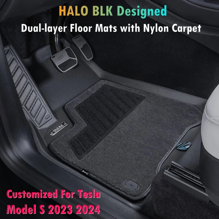 Dual-layer Floor Mats with Nylon Carpet Compatible with Tesla Model S 2023 2024 Eco-Friendly All-Weather Protection Floor Liners