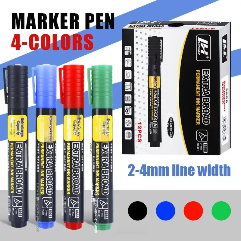 

12pcs/box Large-Capacity Marker 10mm Nib Oil-Based Big-Ended Marker Pen Refillable Waterproof Non-Erasable