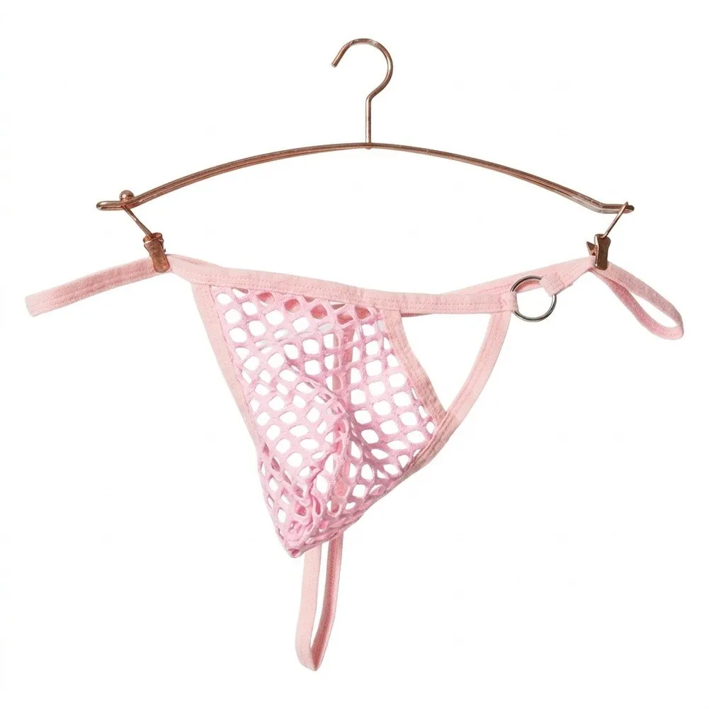 Men Fishnet Mesh Thong Underwear Bulge Pouch Solid G-string See Through Panties Mesh Panties Bulge Pouch Thongs T-back