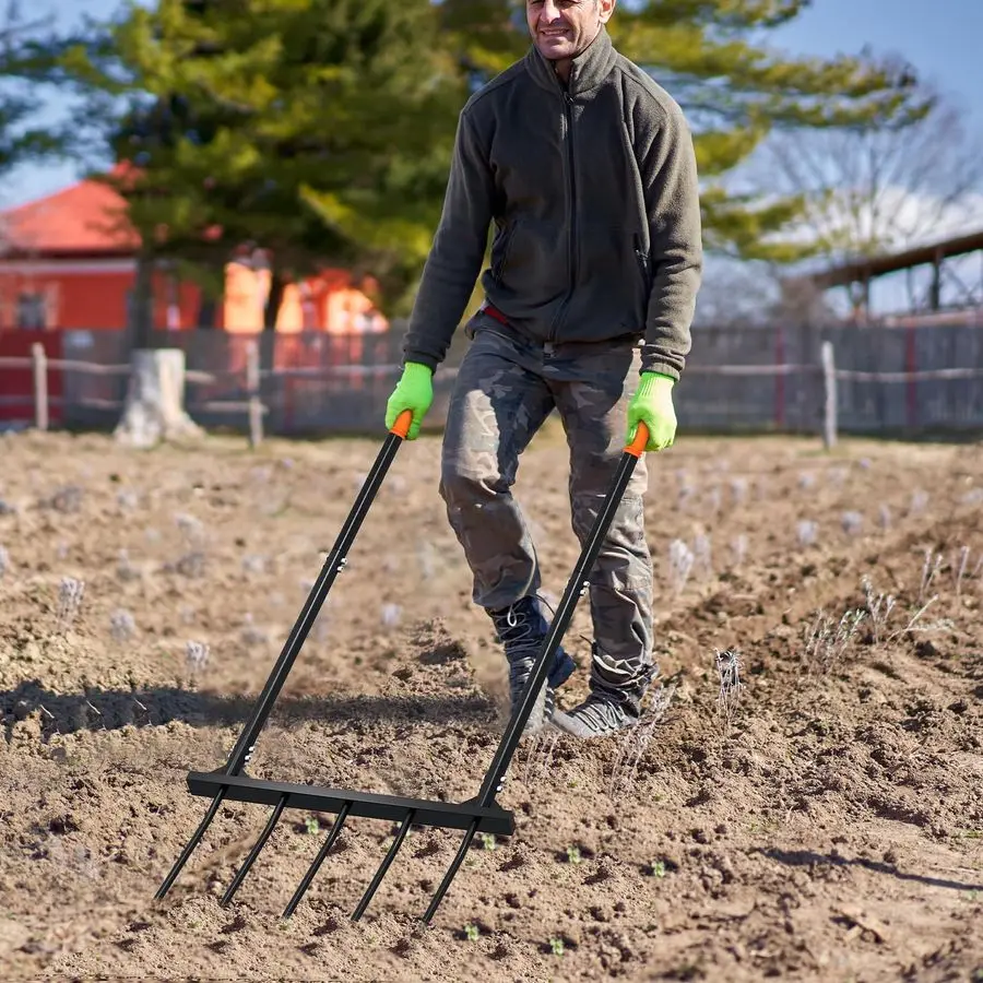 Ferramenta de jardim garfo, design ergonômico para fazendas, jardins, panelas de vegetais, para fácil giro do solo, remoção de ervas daninhas, 5 de largura F