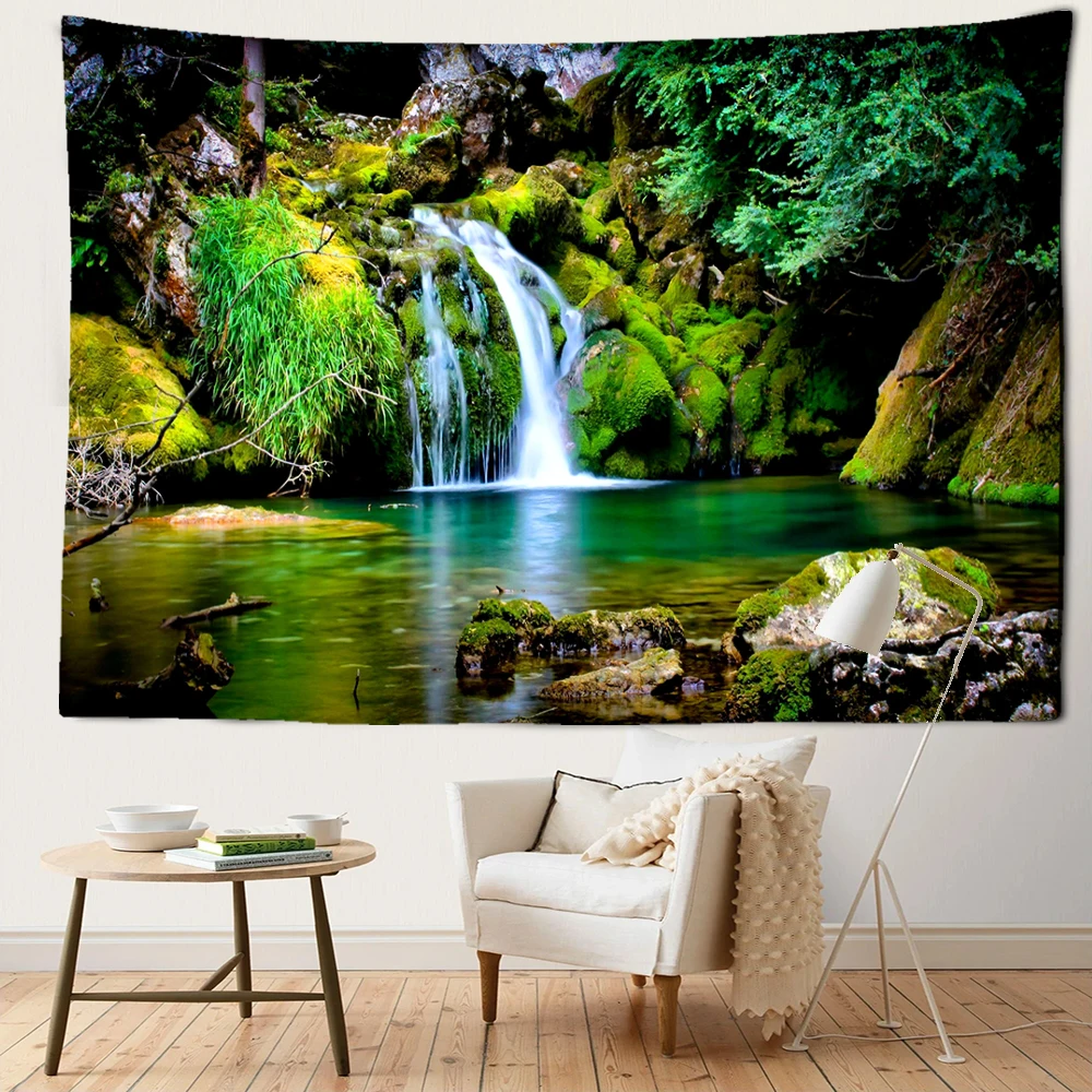 Rock Waterfall Tapestry Wall Hanging Natural Art Scenery Bohemian Minimalist Modern Style Living Room Home Decor