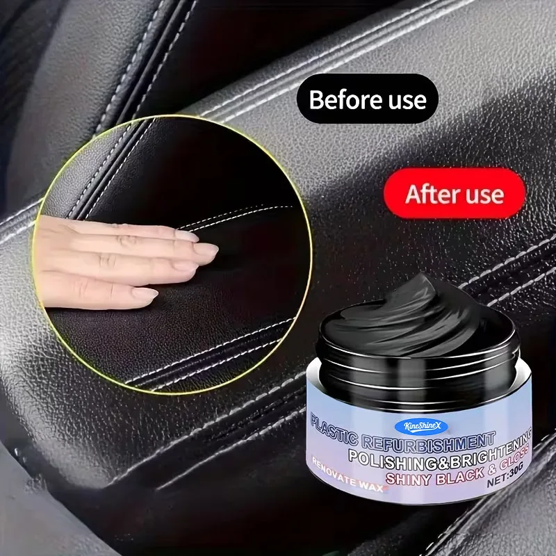 Leather Cleaner & Plastic Polishing Brightening Wax, Shiny Black Gloss Renovate Cream for Car Interior, Seats, Dashboard and Trim