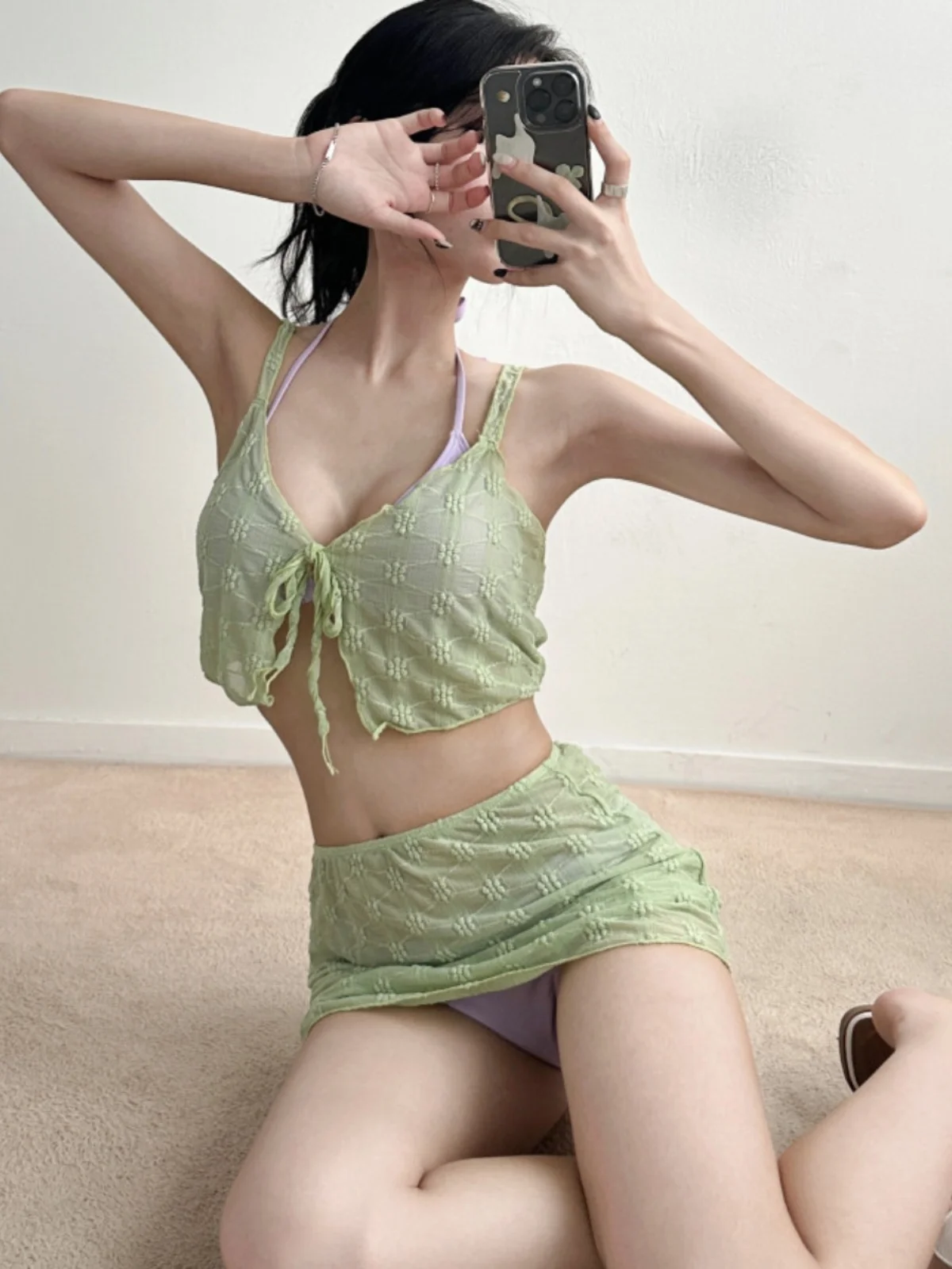 

2026 New Women's Ultra Sexy Bikini Four-piece Set White-enhancing High-ade Feeling Suitable for Autumn Winter Hot Spring Ba...