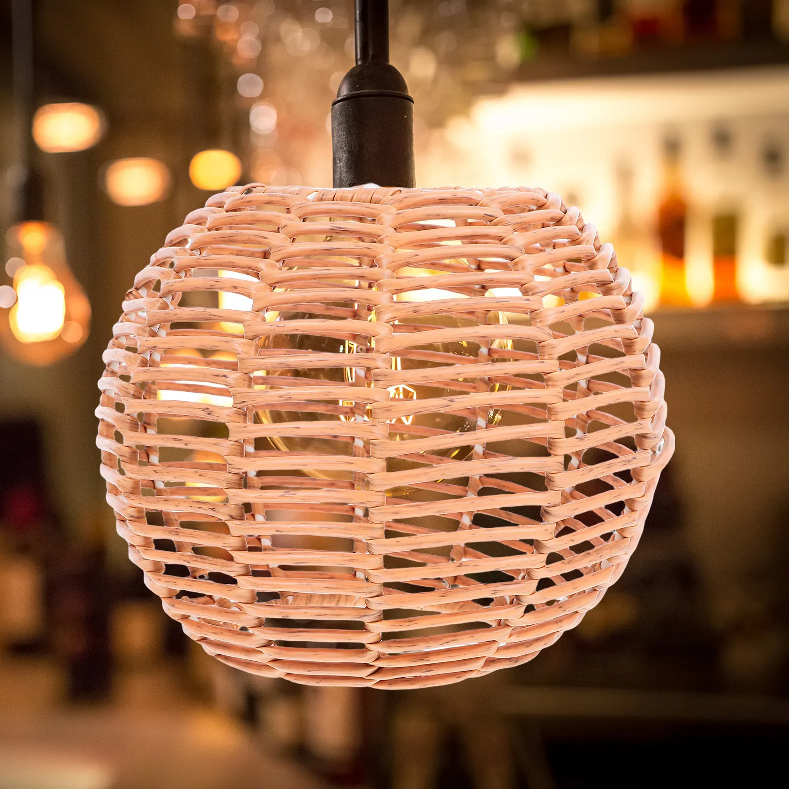 Retro Woven Lampshade Boho Pendant Light Cover Artistic Faux Rattan Ceiling Light Shade Decorative for Living Room Bedroom