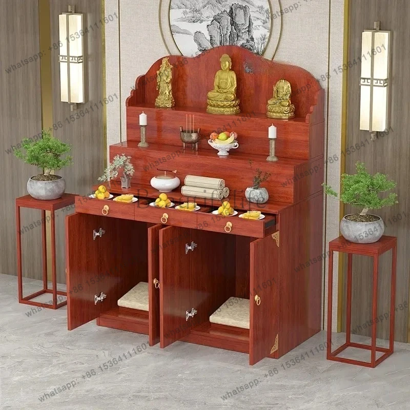 

Tqh New Chinese Household Altar Incense Burner Table Economical Altar Three-Layer Heightening Buddha Shrine feng shui