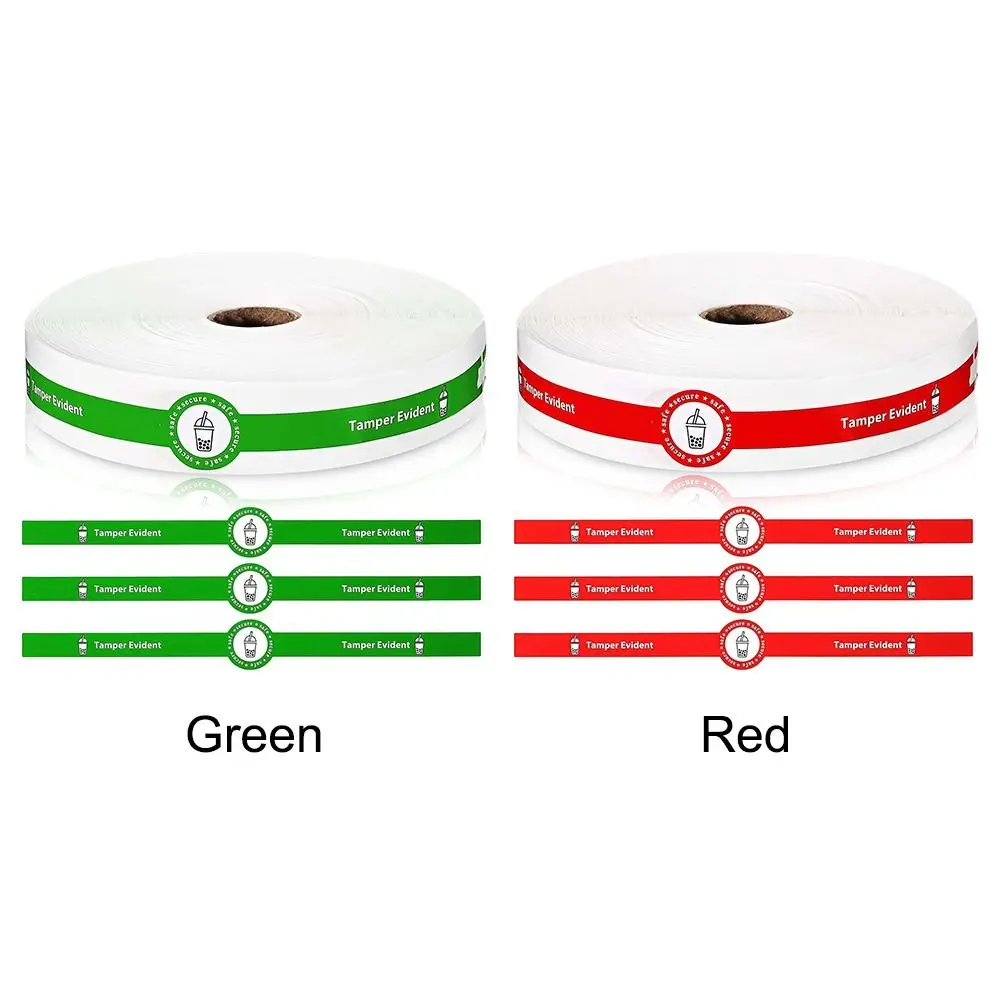 100PCS Paper Tamper Evident Sealing Sticker Red Green Drink Package Safe Secure Tag Long Stripe Backing Wrapping Seal Labels