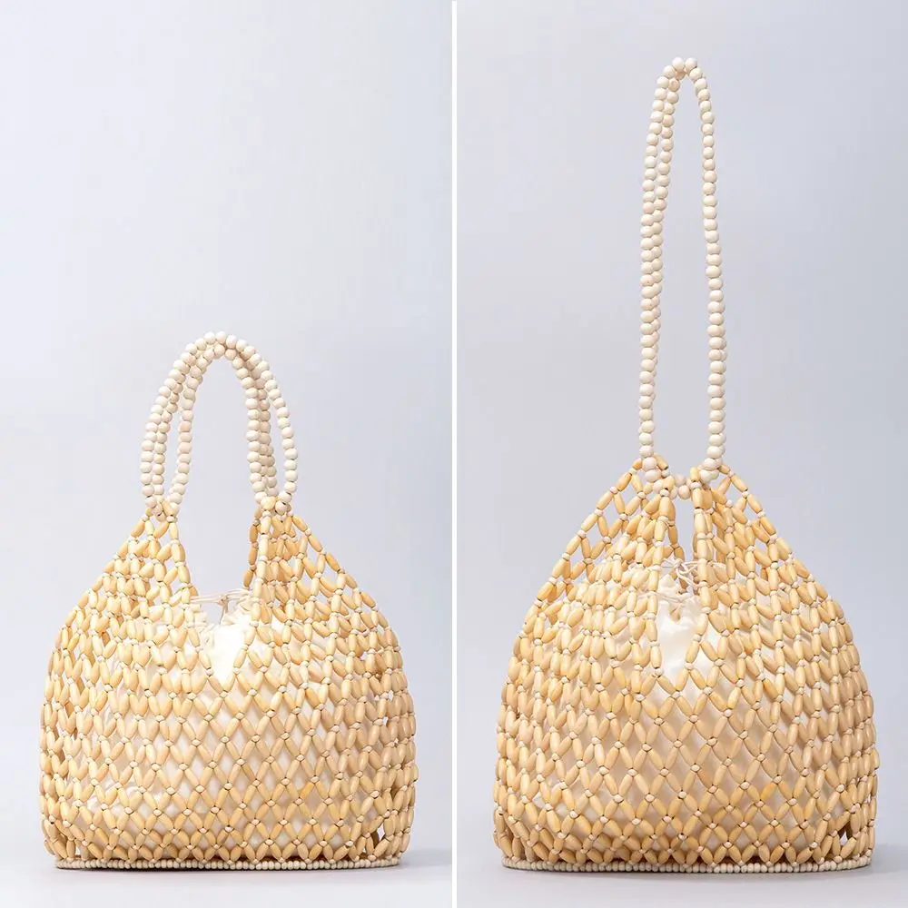 

Fashion Polyester Lining Beaded Shoulder Bag Large Capacity Bucket Shape Ladies Handbag Handwoven Women Crossbody Bag Women