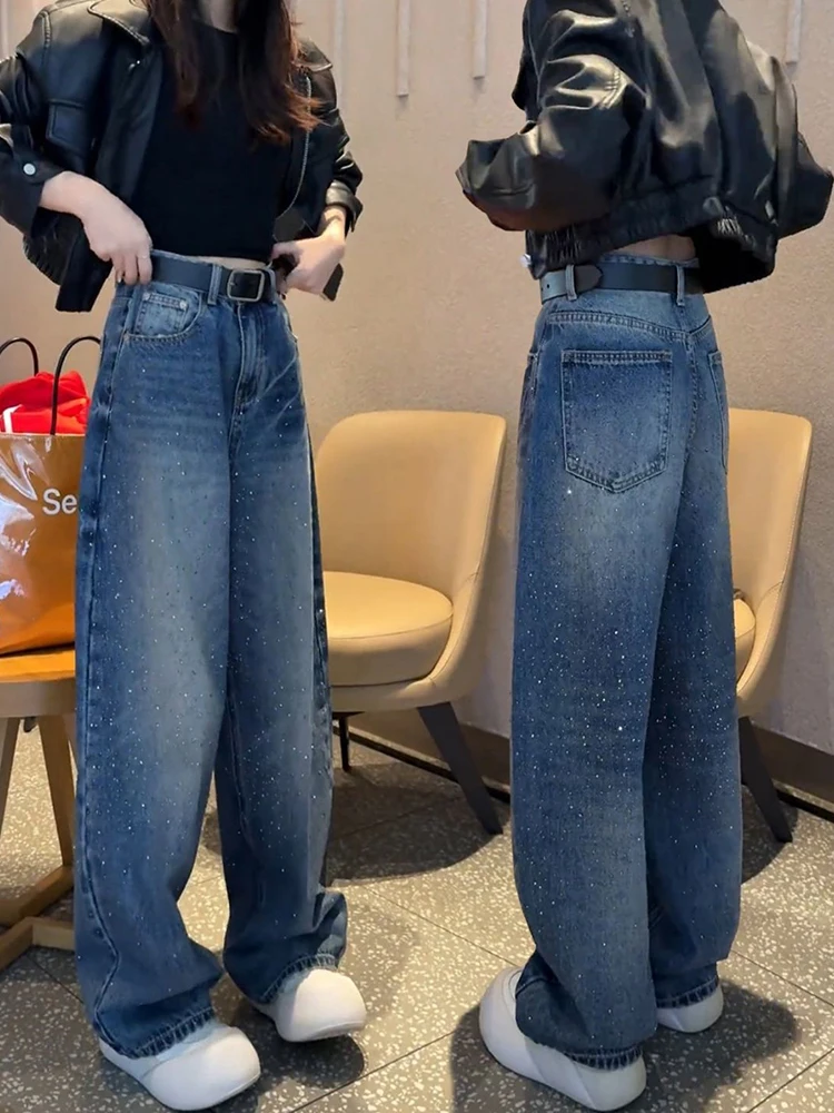 

Джинсы Full Sky Star Hot Diamond Curved Knife для женщин: новые весенне-осенние ретро-брюки свободного кроя с широкими штанинами, универсальные прямые брюки