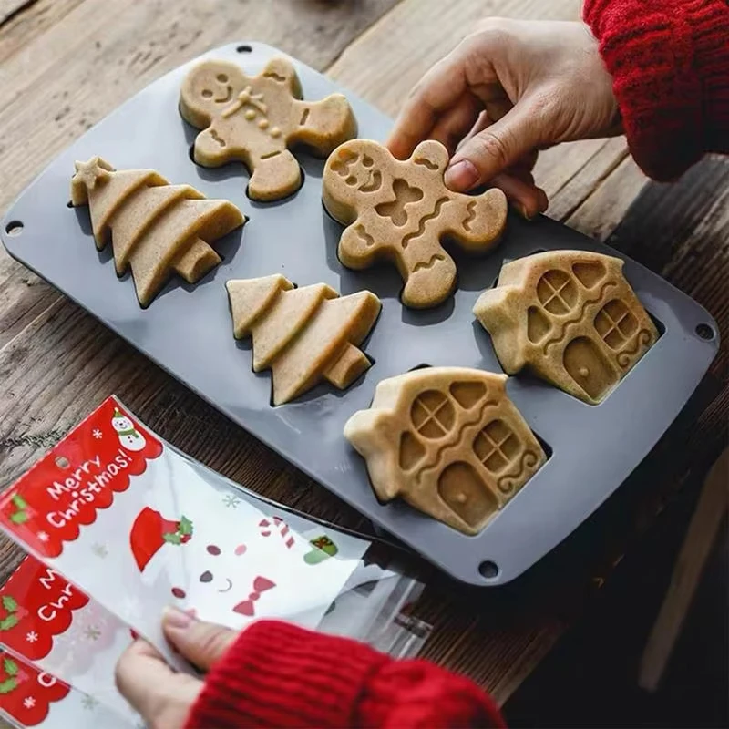 3D Christmas Gingerbread Man Silicone Mold Christmas Tree Gingerbread House Cake Madeleine Cake Mold