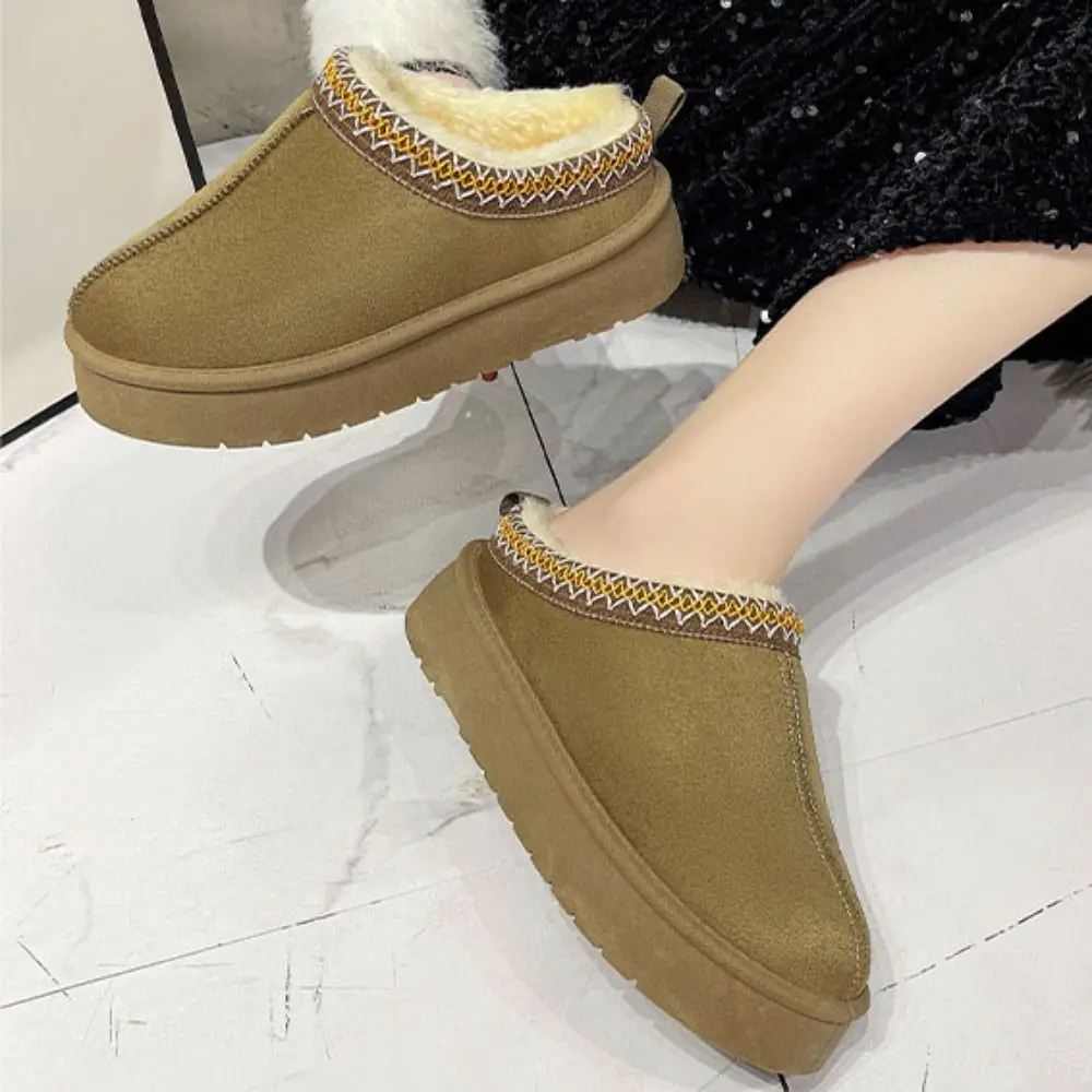 

Fashion Stitch Solid Platform Slippers Thick Flats Soft Plush Slippers Home Shoes Velvet Fluffy Flats Slippers Home