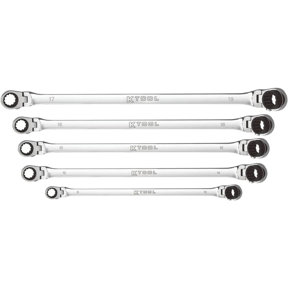 XDDBM10 5 Piece Reversible Double Box Ratcheting Wrench Set for Garages, Repair Shops, and DIY, Black