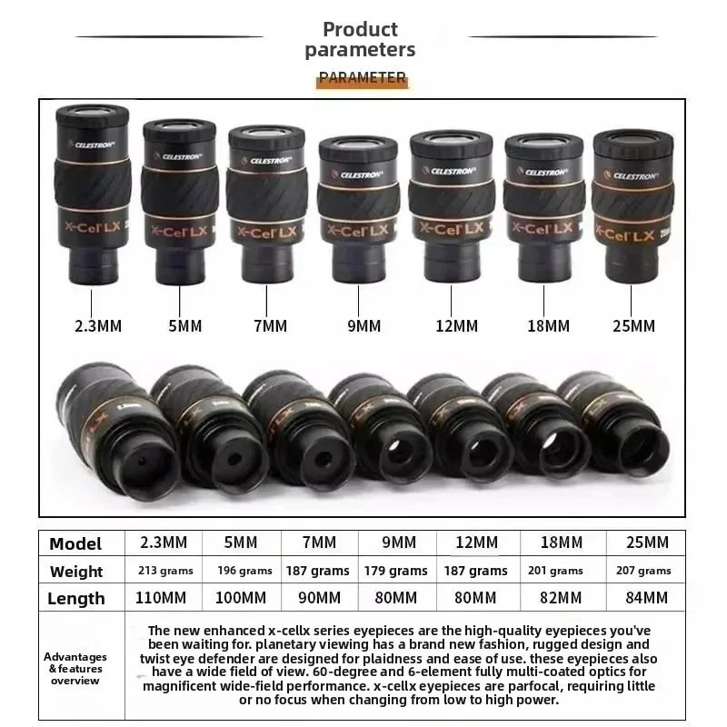 Celestron X-CEL LX Astronomical Telescope 1.25" Wide Field of View Fully Multi-Coated Eyepiece for Planetary And Nebula Observat view 2