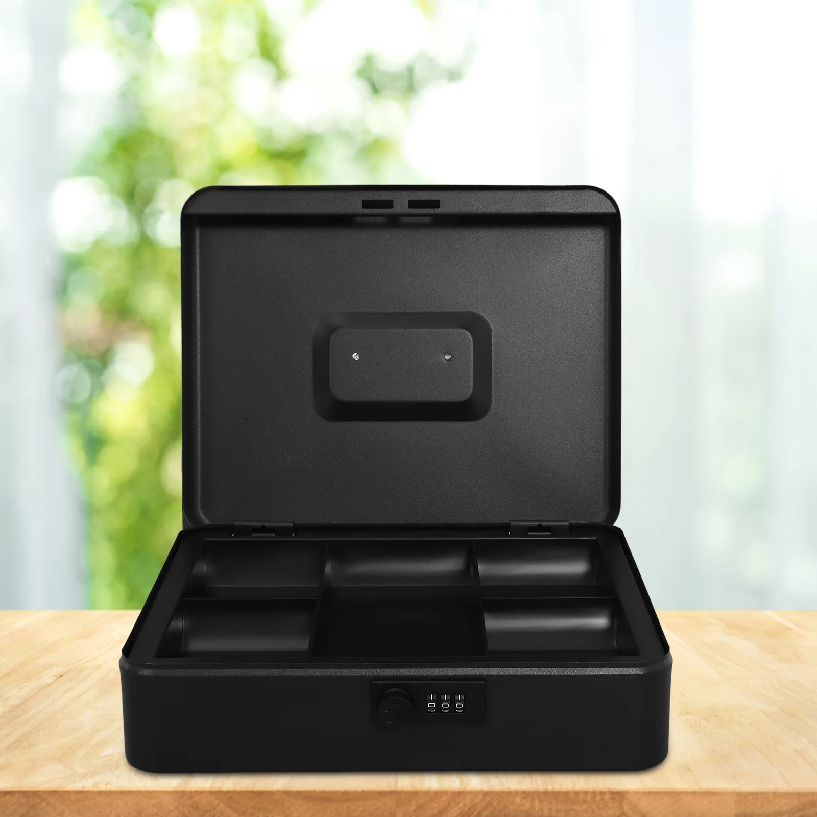 Heavy Duty Cash Box with Password Lock Large Capacity Metal Money Organizer for Home Business Iron Safety Bank