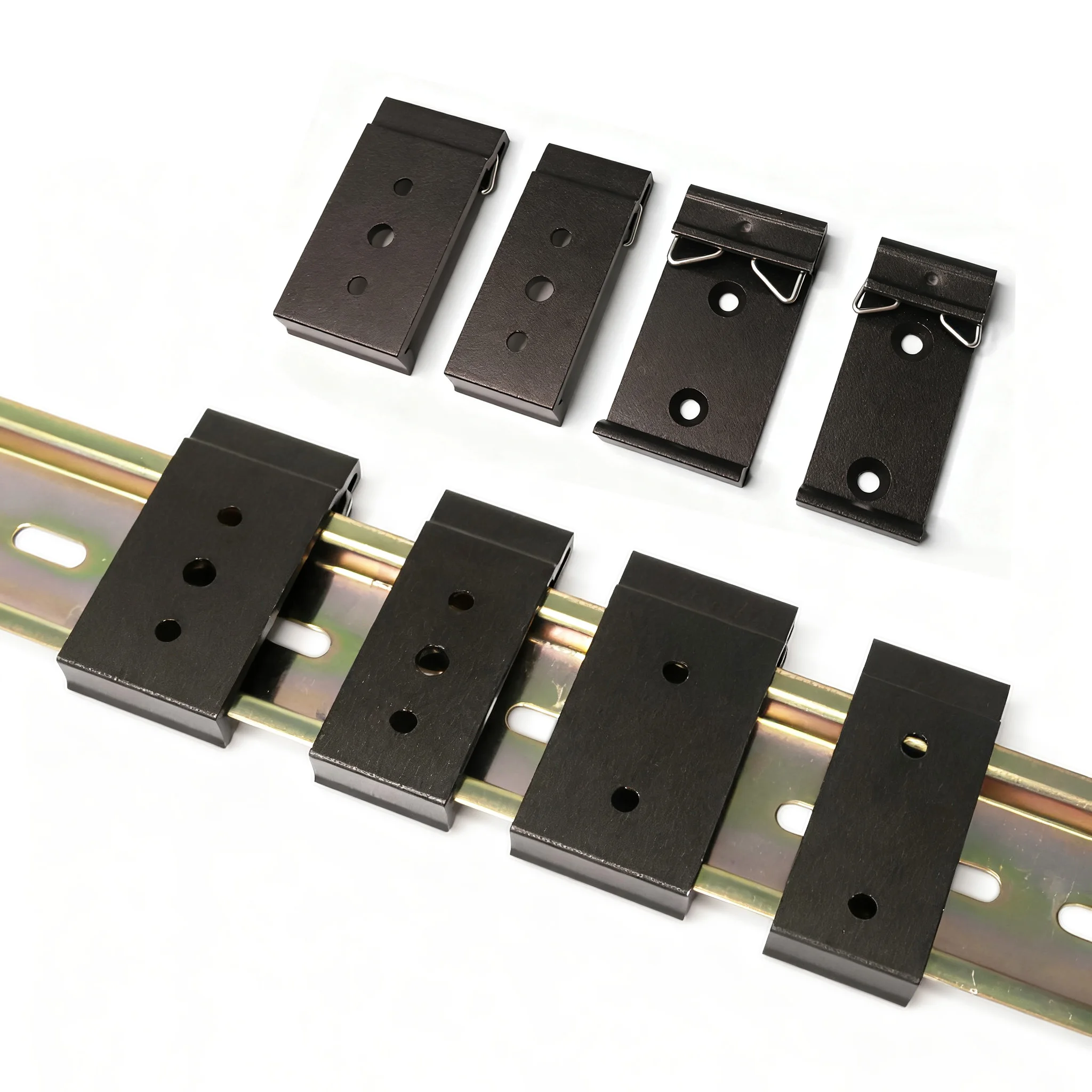 35mm DIN Rail Mount Bracket Aluminum Alloy Black Clip Clamp Holder Easy Installation Rail Support For Electrical Cabinet