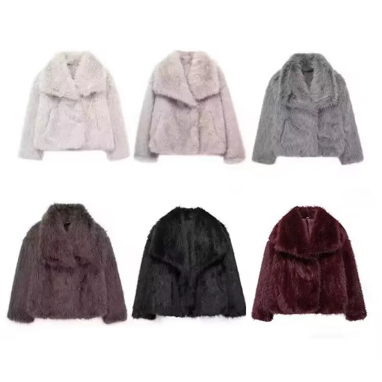

Women Winter Fluffy Faux Fur Coat Solid Color Lapel Collar Long Sleeve Furry Jacket For Female Warm Chic Lady's Thick Streetwear