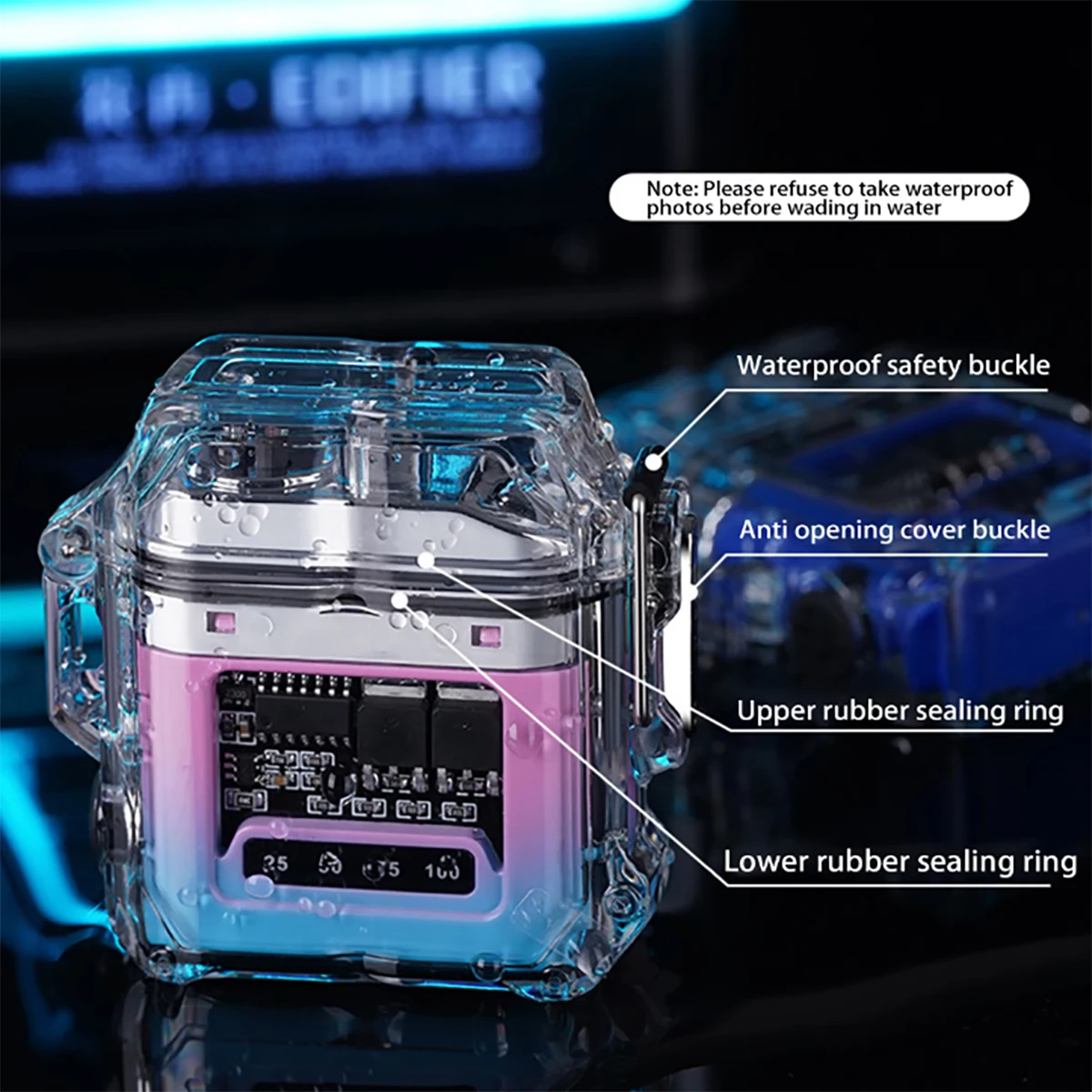 1PC Outdoor lighting electric lighter-advanced transparent arc shell design waterproof power indicator light