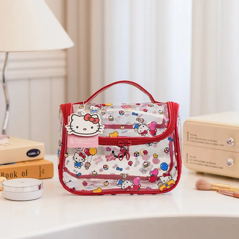HelloKitty Makeup Bag High Beauty, Large Capacity Transparent Handheld Portable Toilet Bag Storage Bag Travel