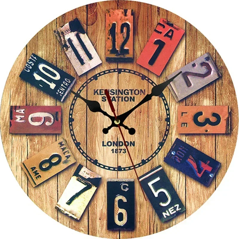 European creative new wooden clock wall watch home living room bedroom decoration round retro wall clock 30X30 CM