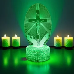 Jesus Cross 3D Lamp Friends Xmas Easter LED Night Light Crucifix Optical Illusion Nightlight Desk Table Lamps Room Decor Gifts