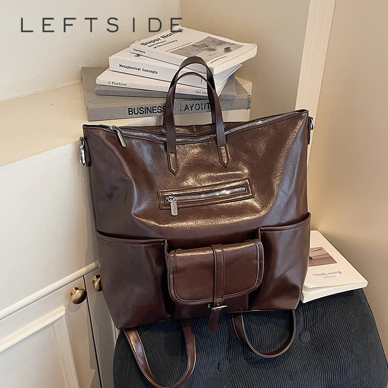 حقيبة ظهر نسائية كبيرة من جلد البولي يوريثان من Leftside 2025 فاخرة مصممة بعلامة تجارية جديدة فاخرة حقائب ظهر كلاسيكية بسيطة للسيدات #1