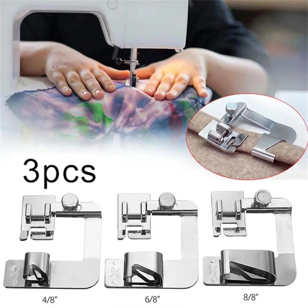 3Pcs Adjustable Wide Rolled Hem Presser Foot Sewing Machine Foot Narrow Rolled Hemming Foot for Low Shank Sewing Machine