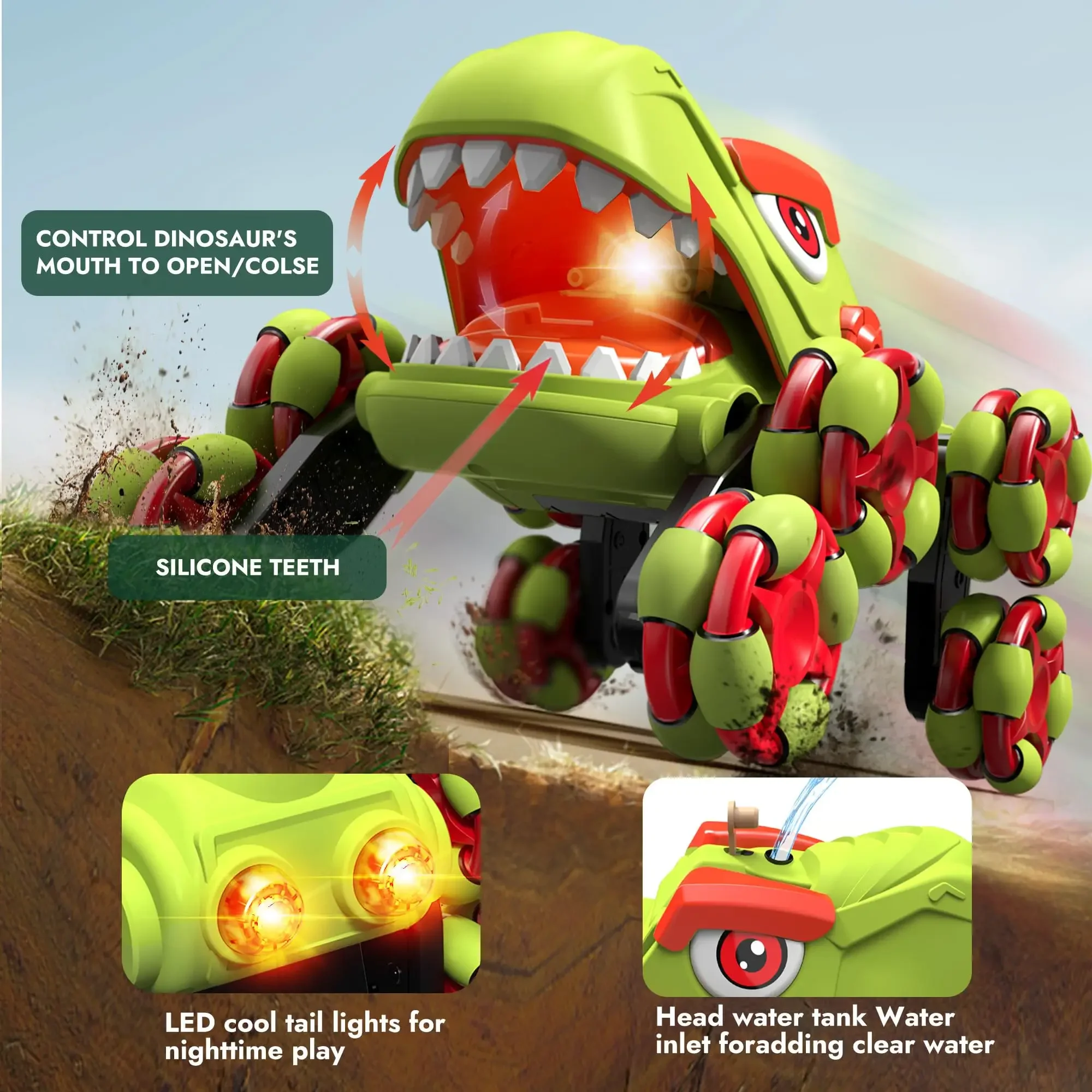 Realistic Dinosaur RC Toy Car, Smoke Spray Light Stunt Car, Rechargeable Durable, Party Gift