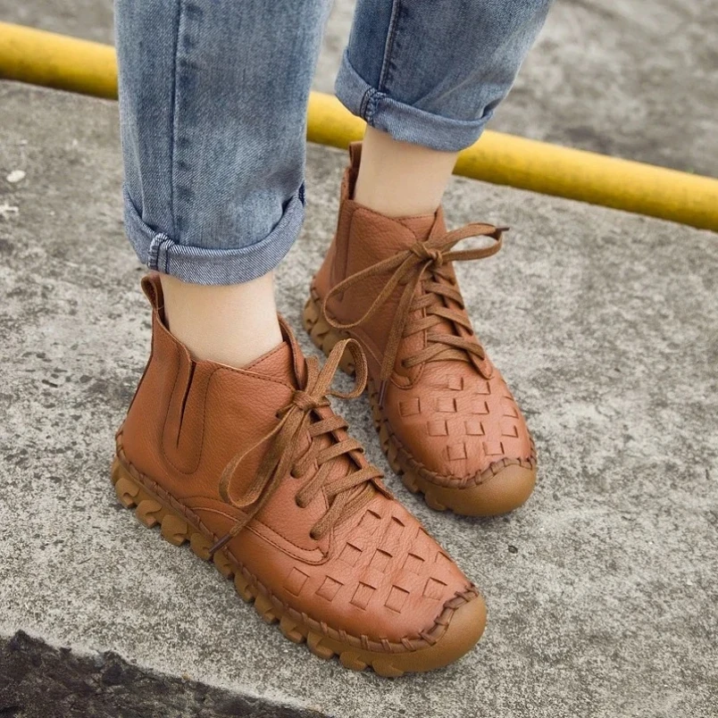 

2025 женские ботинки из натуральной кожи, короткая плюшевая теплая зимняя женская обувь, ботильоны для женщин, женские ботинки на шнуровке