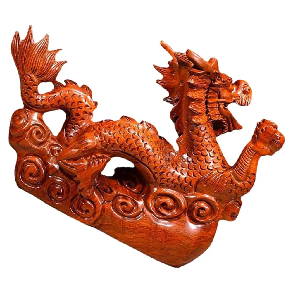 

Desk Dragon Statue Chinese Wooden Craft Decorative Sculpture Home Office Tabletop Ornament Wealth Prosperity Auspicious Gift
