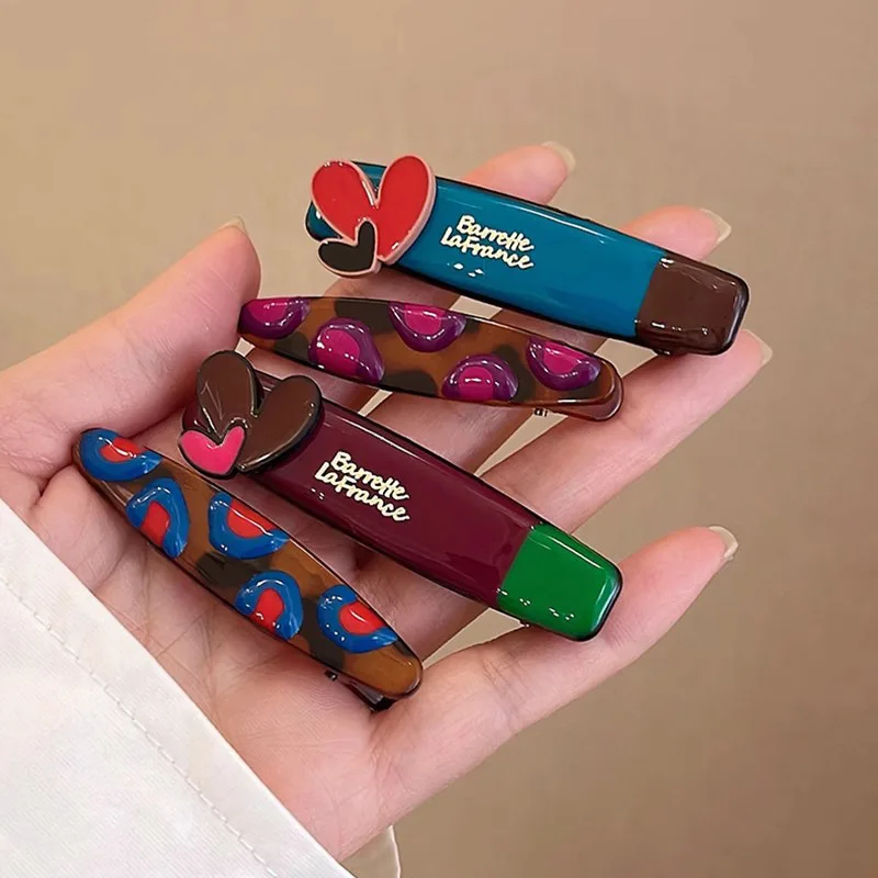 2pcs Dopamine Colorful Duckbill Clips Love Heart Bangs Side Clips Barrettes Hairpins Headwear Y2k Girls Makeup Hair Styling Clip