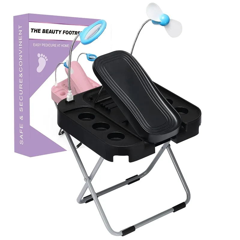 Foot rest for easy pedicure at home, no longer curved, Light Emitting Diode magnifying glass