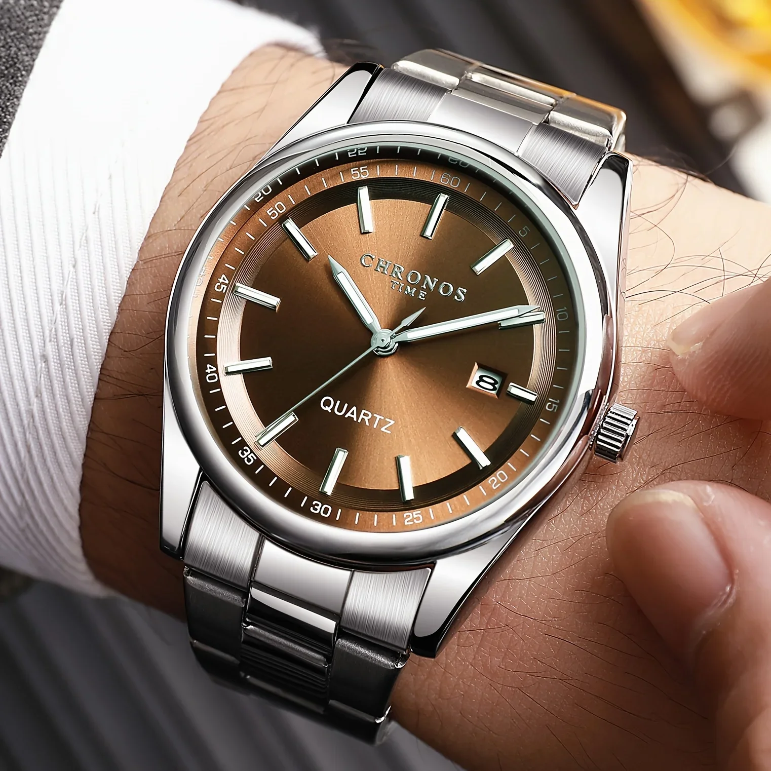 

CHRONOS Men's Watches Quartz Watch for Man Waterproof Date Luminous Wristwatch Stainless Steel Casual Male Clock Sports Reloj