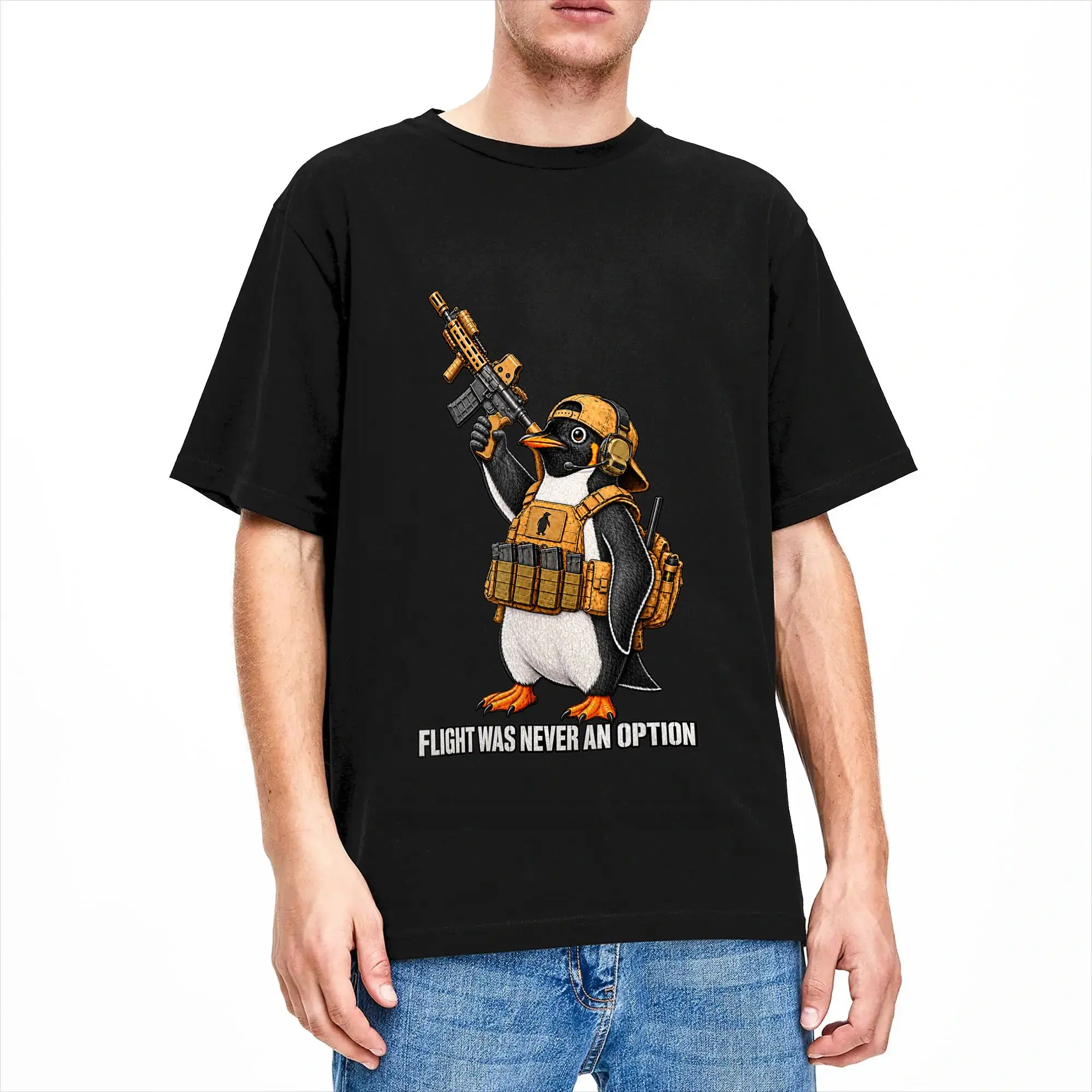 Men Flight was Never an Option Tactical Penguin T-Shirts  100 Cotton Clothes Summer Vintage Short-Sleeved T-Shirt O-Neck Tee