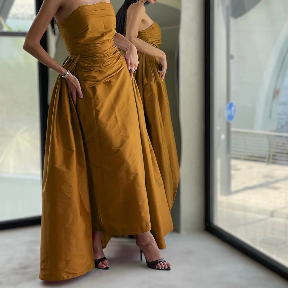 

Delicate Jersey Straight Evening Dress Strapless Sleeveless Ankle Length Panel Train Solid Color فساتين سهره نسائيه فخمة