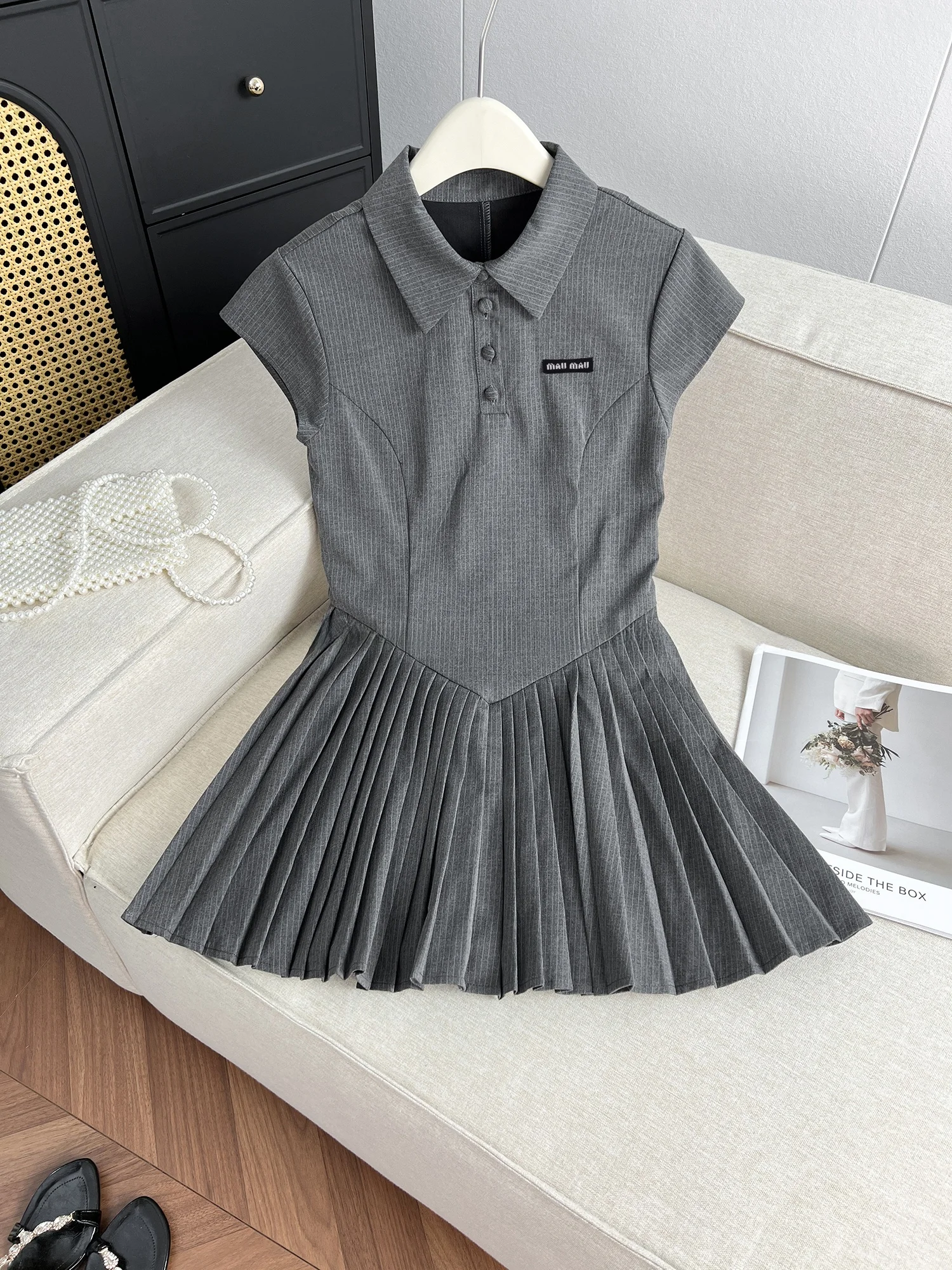 

Casual Stripe Pleated ort Sve Summer New Sle Slimming High Waist Midi Dr Women's Faion College Sle Dr