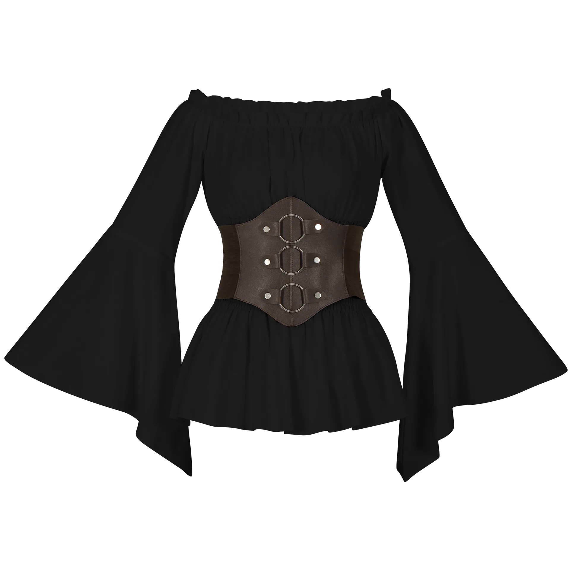 Medieval Victorian Pirate Shirt Off Shoulder Retro Casual Blouses Long Ruffled Sleeves Corset Tops Halloween Costume view 6