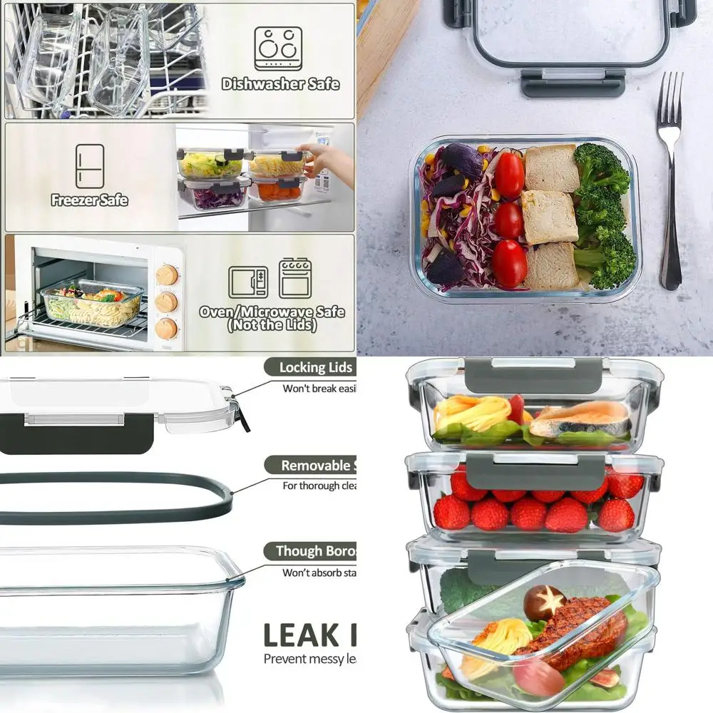 

Набор из 5 стеклянных контейнеров для приготовления еды на 36 унций с надежными крышками, герметичными, микроволновой печи, духовка, морозильной камерой, можно мыть в посудомоечной машине (4,5 чашек)