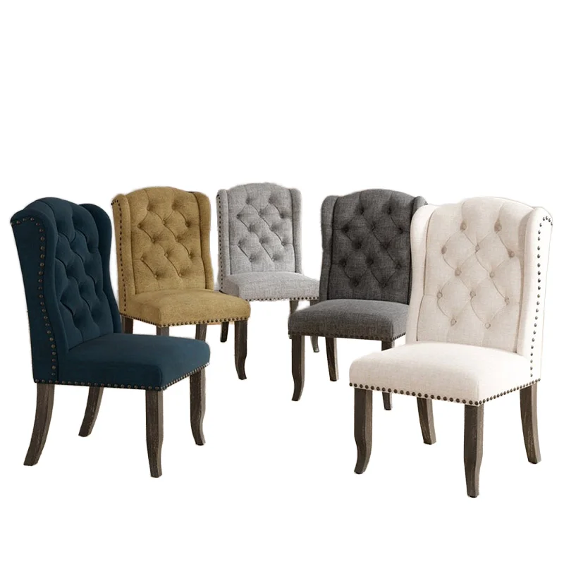 

Modern farmhouse design dining chair wooden frame tufted button backs simple design for family dining and living room use