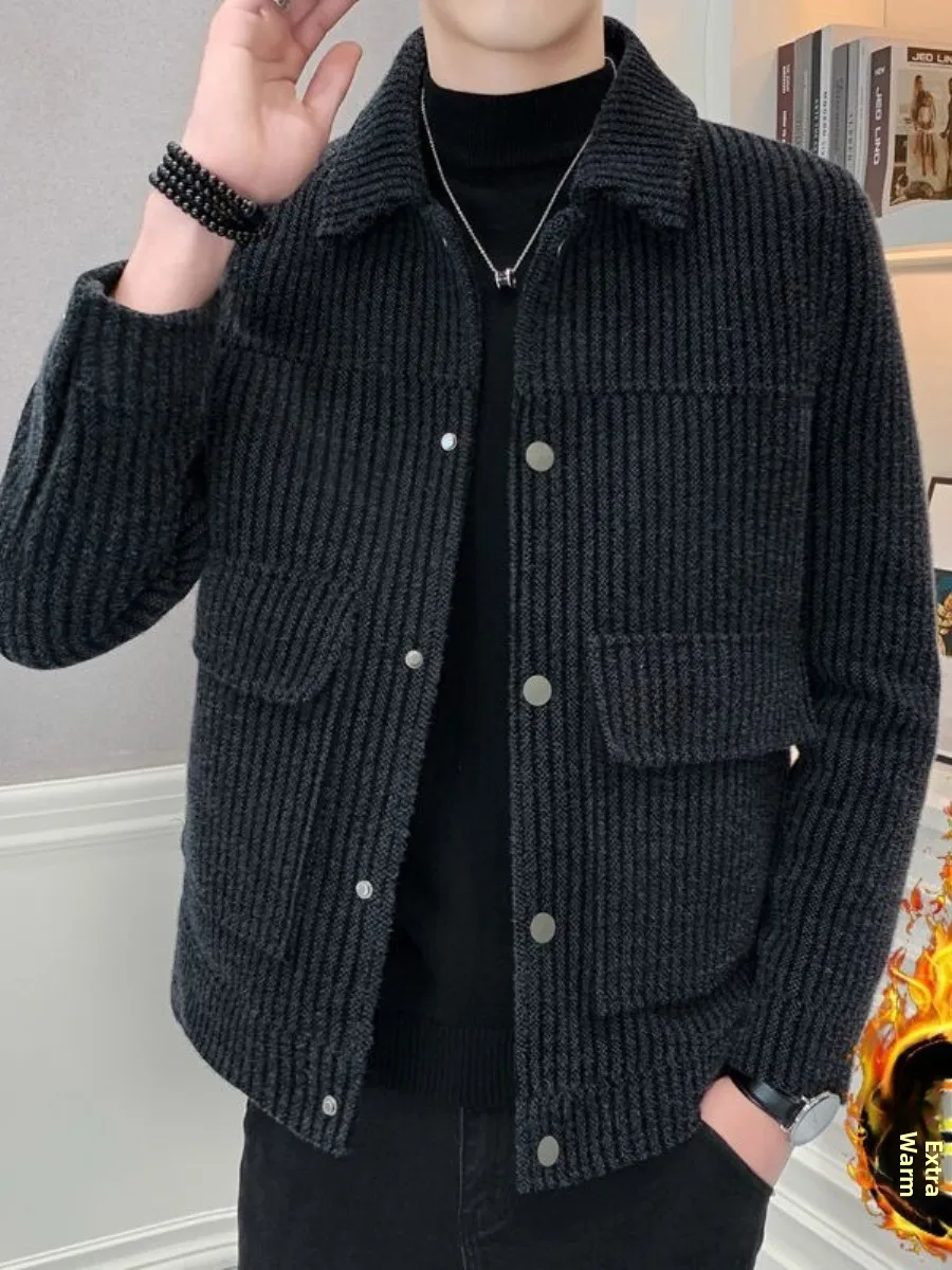 

Men's Winter Thiened Fce Lined ort Jaet Korean Sle Slim Fit Woolen Coat Casual Breathable Busin Inner Wear