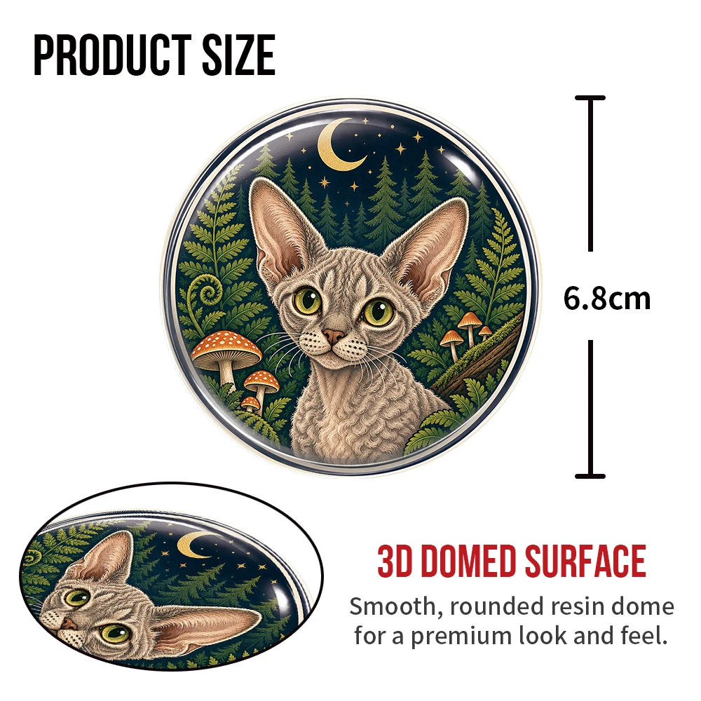 Devon Rex Cat 3D Resin Domed Sticker Round Animal Art Waterproof Decal Self Adhesive Emblem for Car Body Laptop Tumbler Helmet