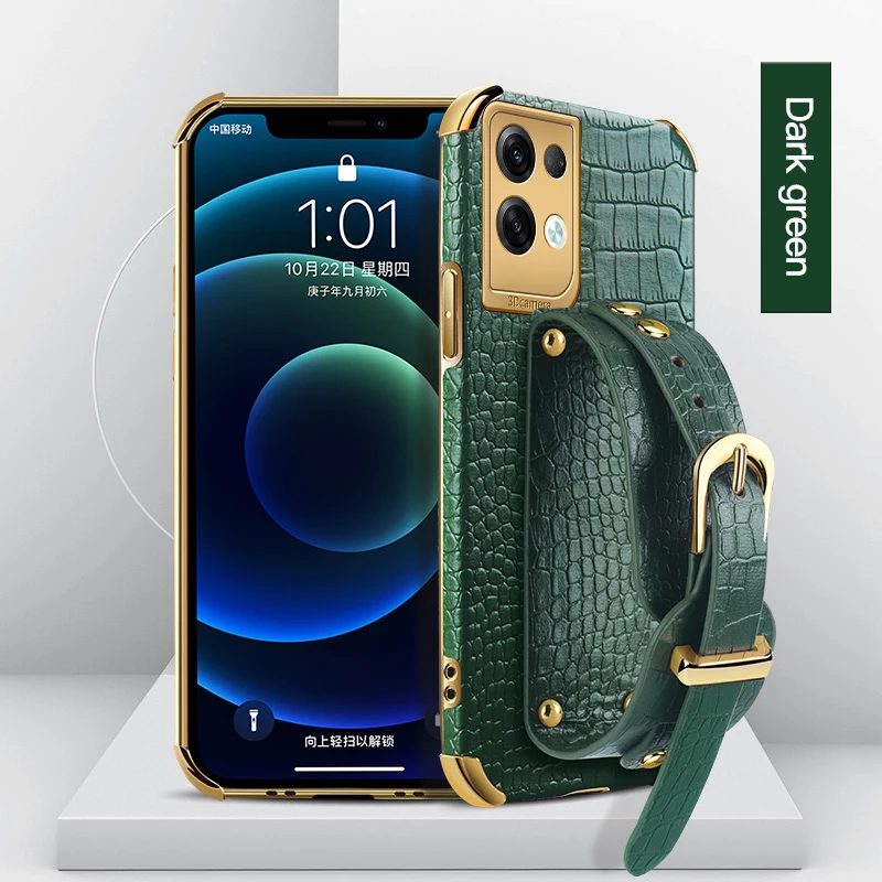 

Мягкий чехол для телефона из крокодиловой кожи с ремешком на запястье для OPPO Reno 8 Lite 8Z 8 Pro 8T 4G 5G, защитный чехол-подставка, силиконовый чехол