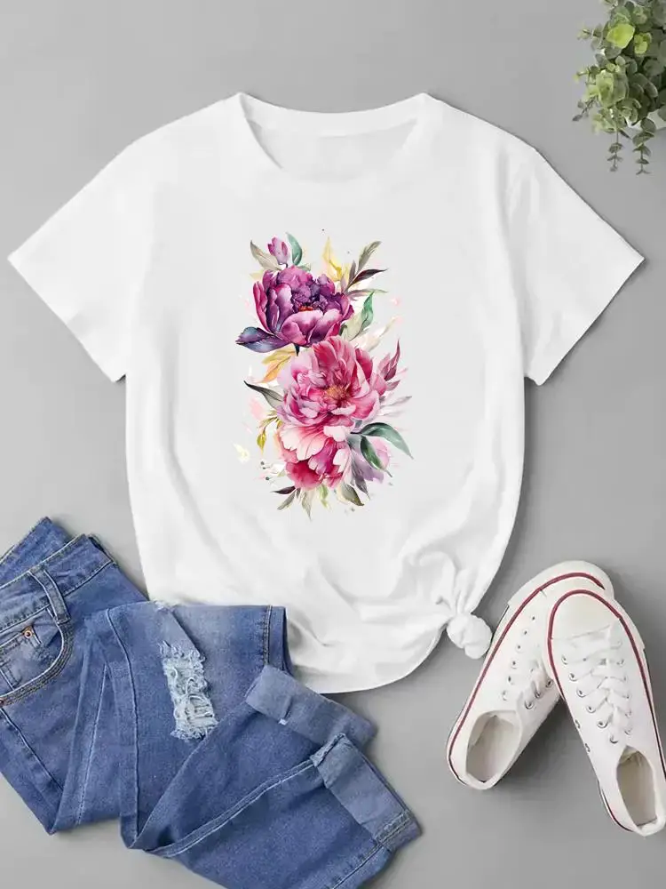 Love Heart Flower Trend Cute 90s Fashion T Shirt Short Sleeve Clothes Graphic T-shirt Women Female Print Top Ladies Clothing Tee