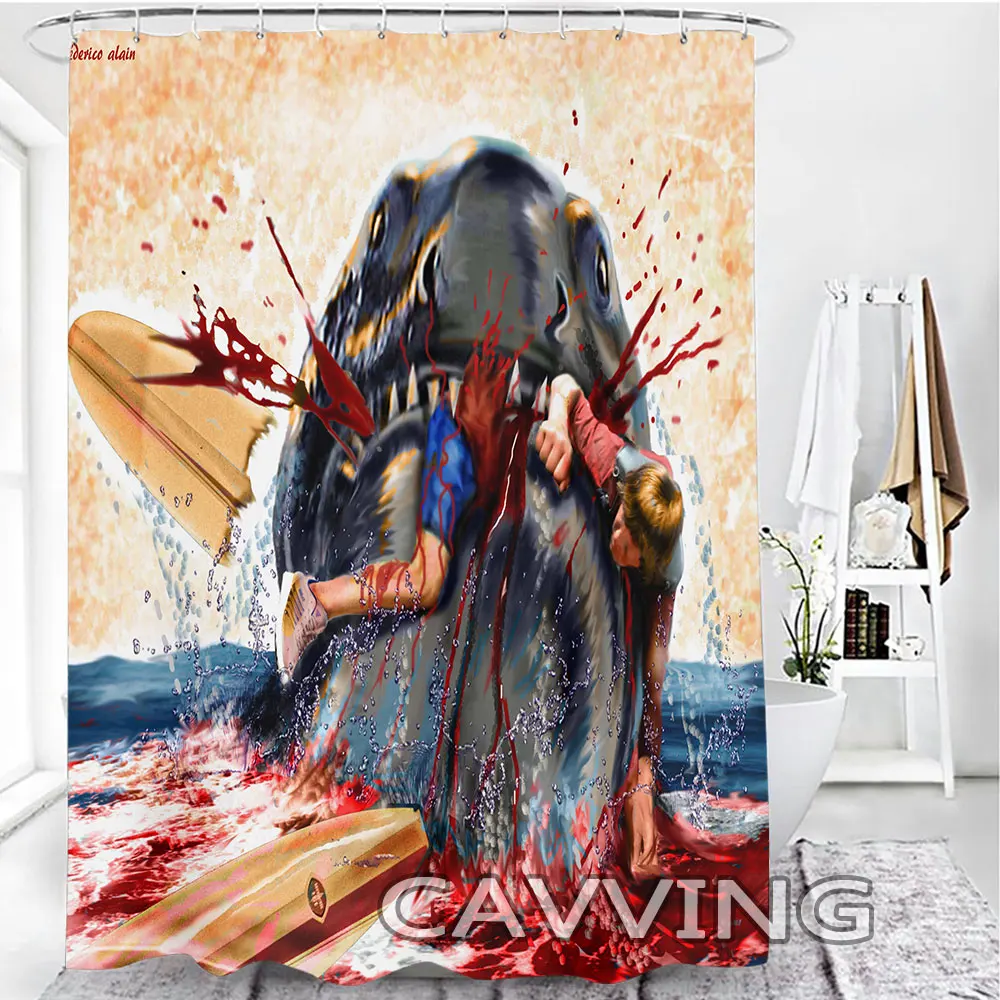 JAWS  3D Shower Curtains Waterproof Bathroom Curtain Anti-slip Bath Mat Set Toilet Rugs Carpet  Home Decor   J02